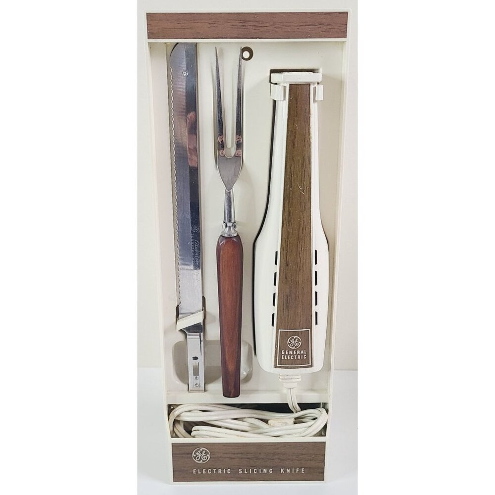 Vintage General Electric Electric Slicing Knife Set W/ Fork Box & Hanging Caddy - Picture 3 of 16